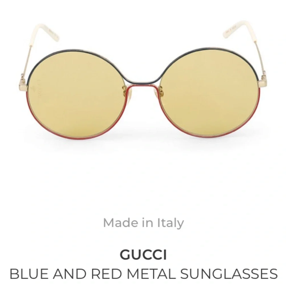 Gucci Round Blue and Red Metal Sunglasses with Yellow Lenses